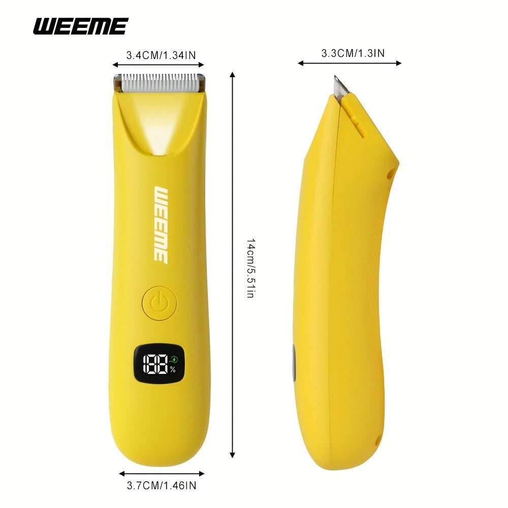 WEEEME Body Hair Trimmer with Digital Display, Four Guide Guards and Yellow, Blue or Black Housing