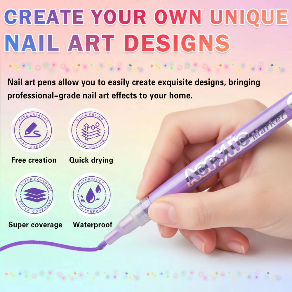 Nail Art Pens 36-Color Acrylic Paint Marker Set with Fine-Liner Tips and Pump-to-Prime Pen Bodies