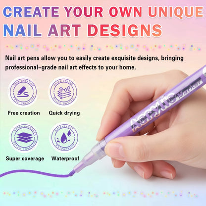Nail Art Pens 36-Color Acrylic Paint Marker Set with Fine-Liner Tips and Pump-to-Prime Pen Bodies