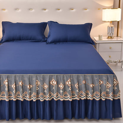 Macrame Lace Bed Skirt Set 3pcs – Double Layer Non-Slip Bed Skirt with 2 Pillowcases All Seasons Twin Full Queen King
