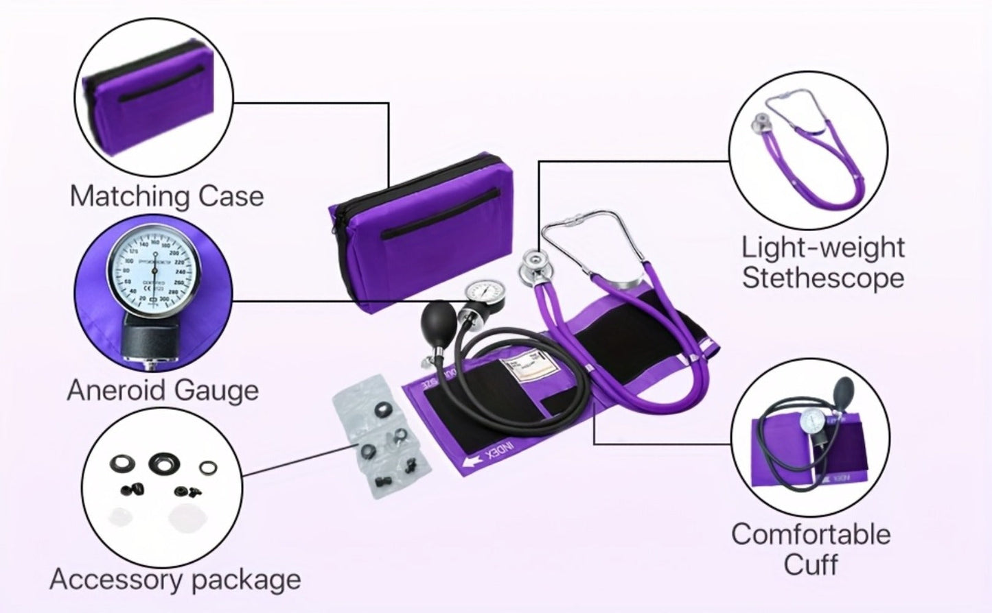 Blood Pressure Monitor Manual Aneroid Set with Upper-Arm Cuff, Stethoscope, Inflation Bulb and Portable Case