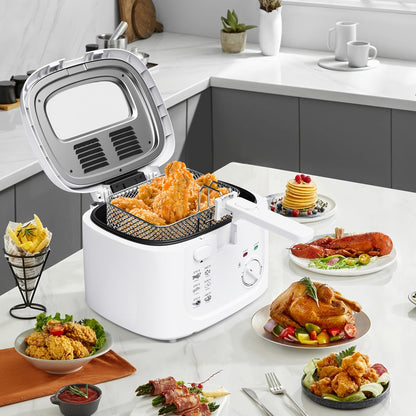 Electric Deep Fryer 1500W – 84.54oz Large Capacity, Adjustable Temperature Control, Non-Stick Basket, Viewing Window, Removable Lid, One-Touch Switch, Easy to Clean, Black & White Options