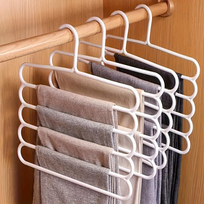 Five-Tier Pants Hangers, 5-Piece Set in Blue, Pink or Green with Horizontal Space-Saving Garment Bars