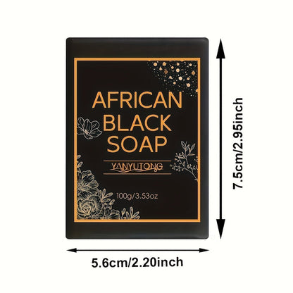 African Black Bar Soap in Three- or Six-Bar Packs with 100g Labels and Coconut, Olive and Shea Ingredients