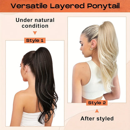 26-Inch Drawstring Wavy Ponytail Extension with Wraparound Clip in Ten Color and Style Options