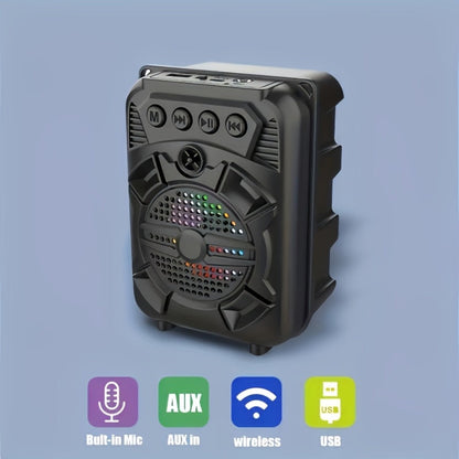 Portable Bluetooth Speaker with LED Light, Stereo Bass Listing and Up to 10 Hours Playtime in Black