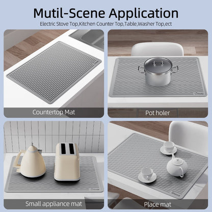Kitchen Mat, 30x21-Inch Silicone Stove Cover and Counter Drying Pad in Gray or Black with Striped Surface