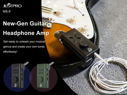JUSTPRO Pocket Guitar Headphone Amp with 6 Amp Modules and 24 Guitar Effects, Mini USB Rechargeable Portable Plug-In Guitar Amplifier for Electric Guitar Silent Practice