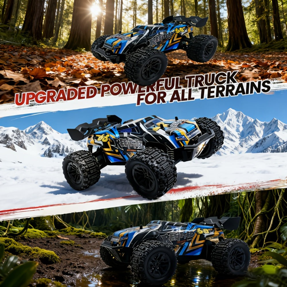 Remote Control Car, Red 4WD Monster Truck with 2.4GHz Control, Large Off-Road Tires and Four-Wheel Drive Layout