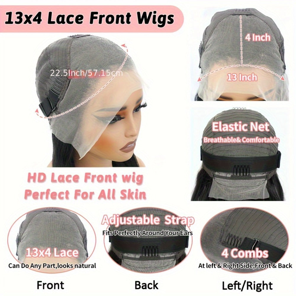 Lace Front Wig Straight Human Hair, 8-38 Inch Natural Color with 13x4 HD Front and 200% Density