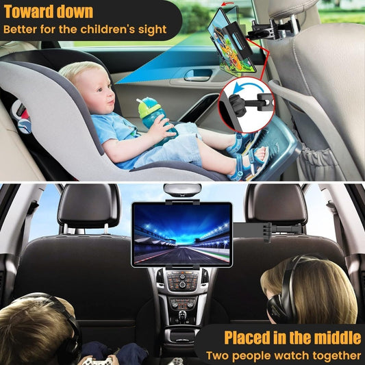 Car Headrest Tablet Mount 2-Pack – 360° Rotating Adjustable Holder for iPad & Tablets 5.5–18.4 Inch, Soft Sponge Padding, Portrait & Landscape Modes, Perfect for Kids in Back Seat
