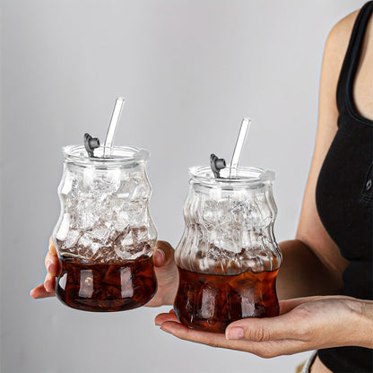 Borosilicate Glass Cups with Straws Cloud Design U-Shaped Insulated Cold Drink Glasses BPA-Free 18oz Set of 4 or 6