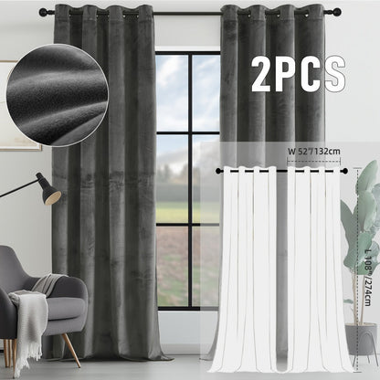 Velvet Room Darkening Curtains 2 Panels | Grommet Top Thermal Insulated Soundproof Blackout Curtains for Living Room Bedroom, Soft Solid Color Vintage Window Drapes