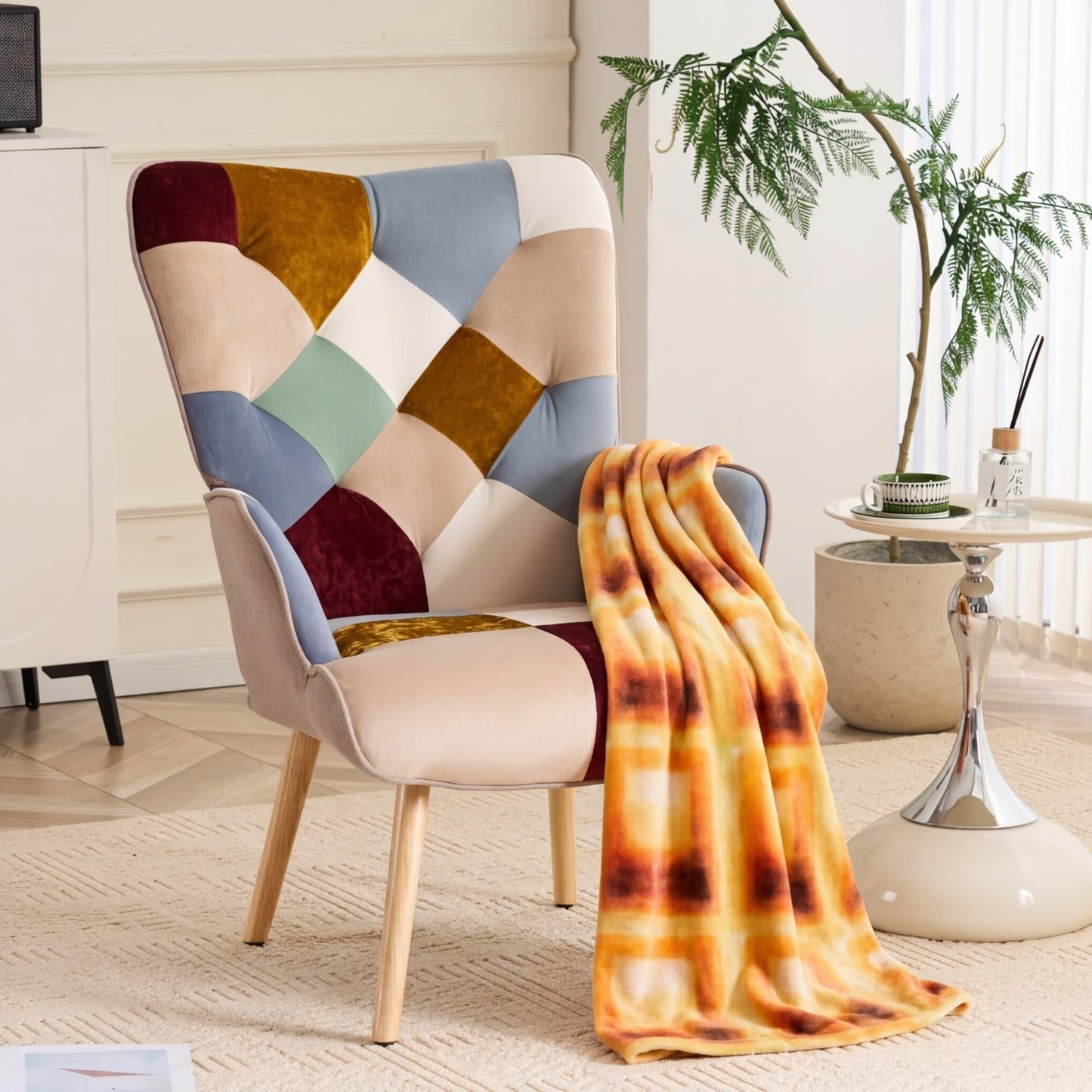 Accent Chair shown in the Gold Burgundy Polyester Blend option