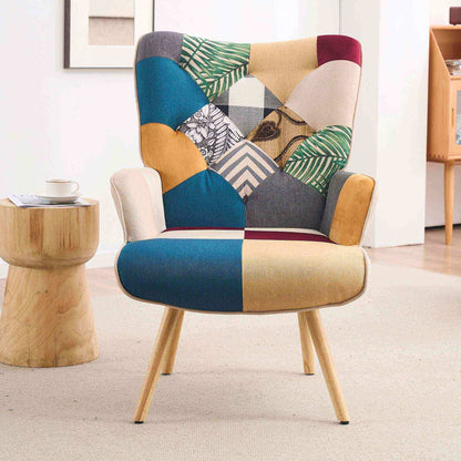 Accent Chair, Patchwork High Back Armchair with Memory Foam Cushion & Hardwood Legs - 330 shown in the main product view