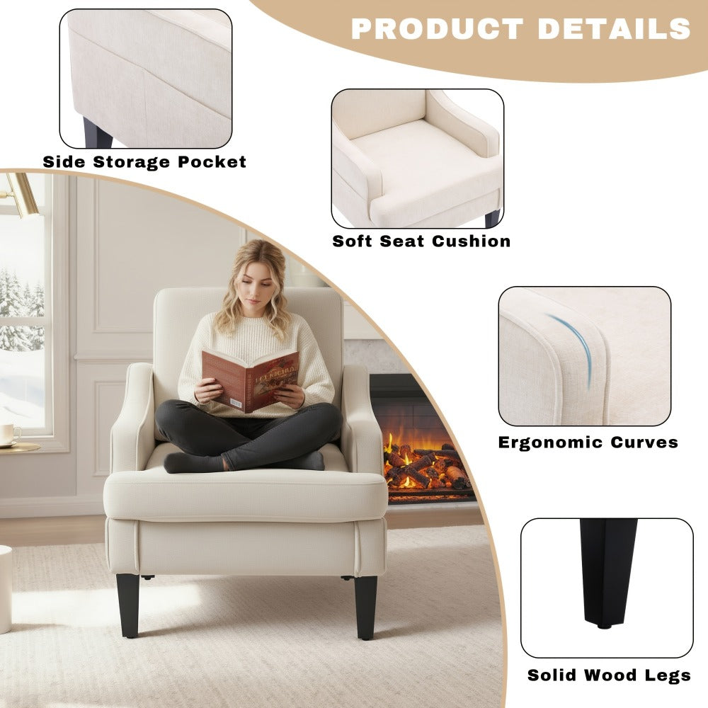 Accent Chair with Solid Wood Construction for Comfortable Everyday Seating in Living Room detail image