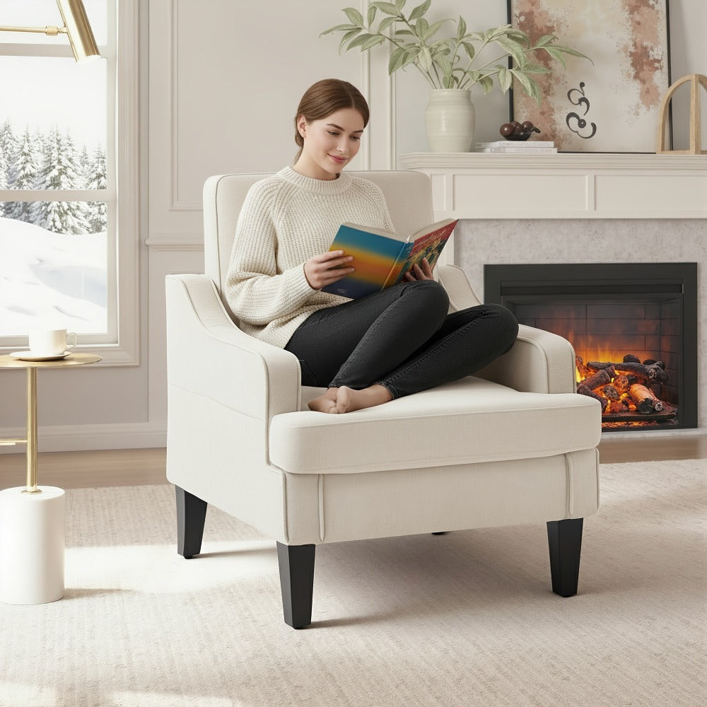 Accent Chair, Mid-Century Modern Accent Armchair with Arms, Plush Padded Lounge Chair shown in the main product view