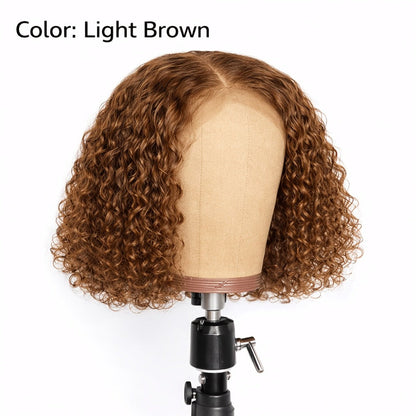 Synthetic Wig 14-Inch Deep-Wave Curly Bob with Glueless Rose Net Cap in Four Colors for Daily Style