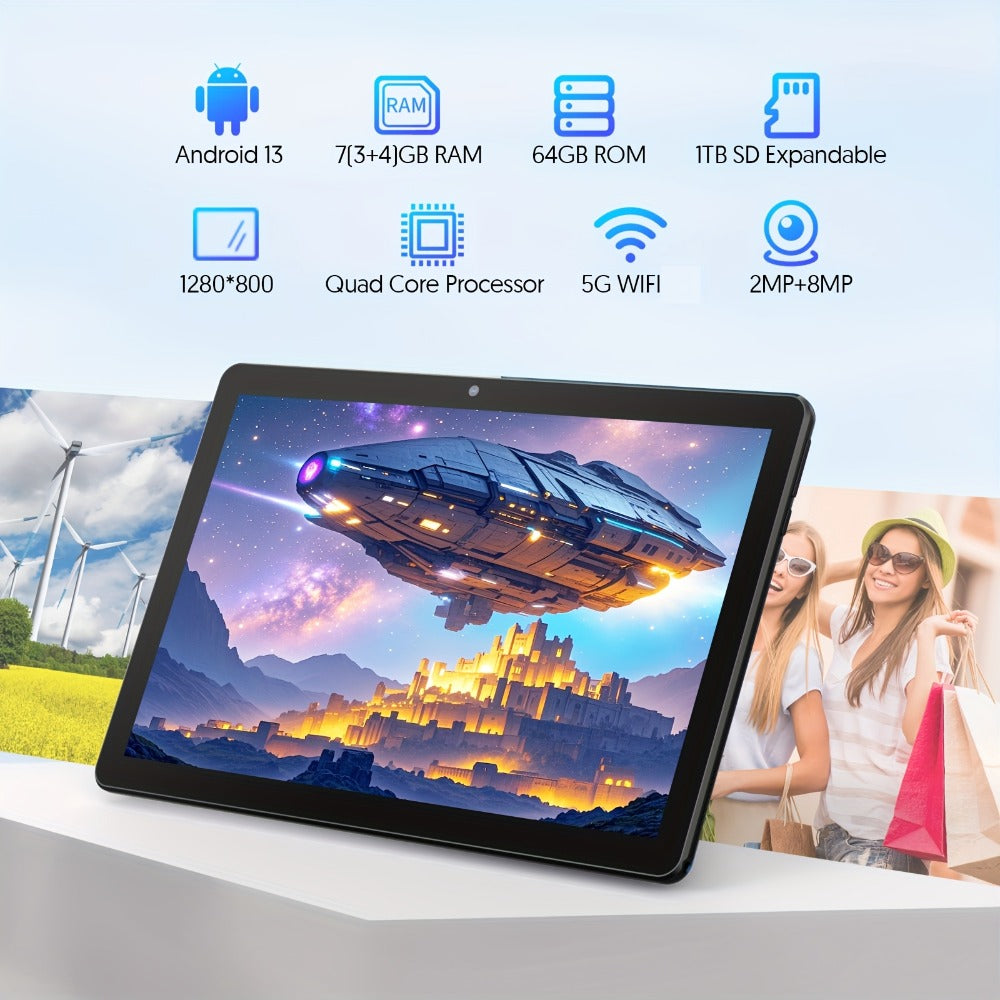 Android Tablet 10-Inch with Android 13, 7GB Total RAM, 64GB Internal Storage and 1TB Expansion Support