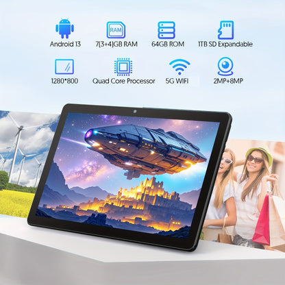 Android Tablet 10-Inch with Android 13, 7GB Total RAM, 64GB Internal Storage and 1TB Expansion Support