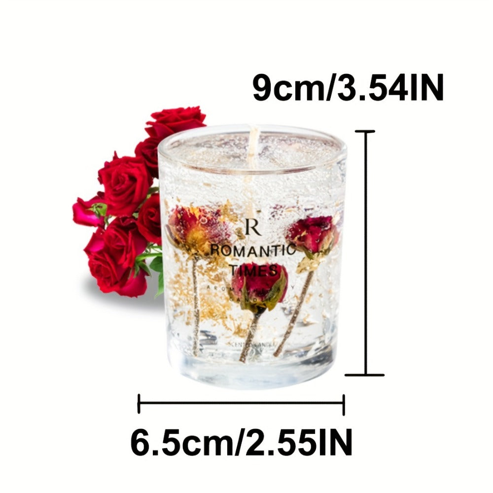 7.4oz Floral Glass Jar Candle with Single Wick and Botanical Detail in Rose, Lavender or Orange Styles