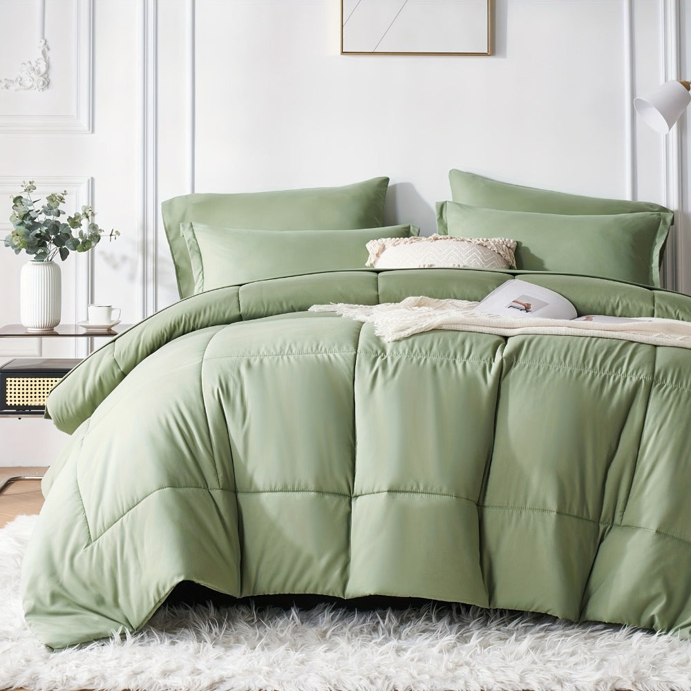 Comforter Set Soft Breathable Microfiber Bed in a Bag with Fitted Sheet Flat Sheet Pillowcases & Shams – All Season Fluffy Checkered Bedding Set Twin Full Queen King