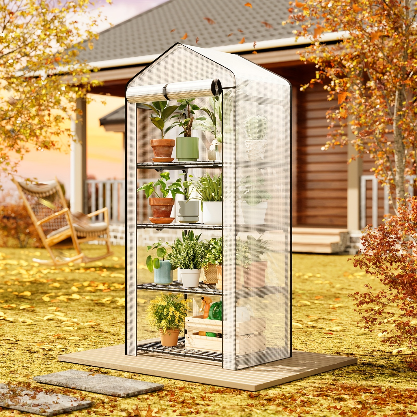 Three- or Four-Tier Mini Plant Greenhouse with Aluminum Frame and PE Cover in Four Checkout Options