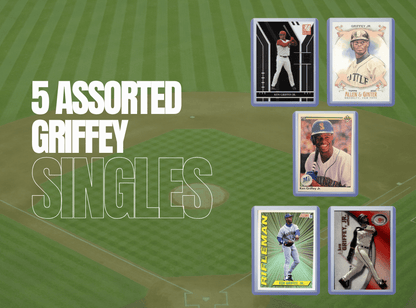 Sports Trading Cards, Ken Griffey Jr Five-Card Baseball Lot with Topps, Panini, Fleer and Donruss Artwork
