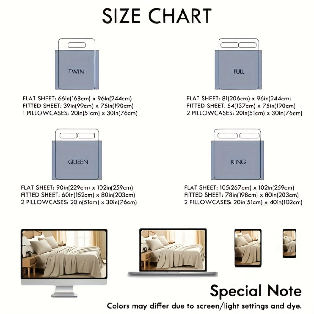 Fitted Sheet Set Deep Pocket | Soft Cooling Breathable Bedding 3-4pcs Fade-Resistant All-Season for Twin Full Queen King – Solid Color Bed Sheets for Dorm Guest Room Everyday Use