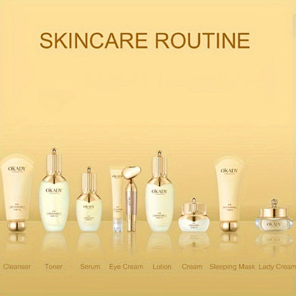 Skincare Set with OKADY Label, 9 Ginseng Products Including Cleanser Toner Essence Serum and Creams