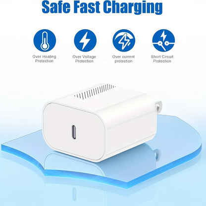 20W iPhone Fast Charger Bundle 3-Pack with 10ft L-Shaped Lightning Cable, 3 Chargers + 3 Cables Set for iPhone 14 13 12 11 Pro Max SE XR