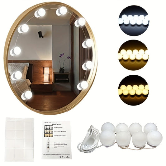 LED Vanity Mirror Light for Makeup – USB Powered 8-Bulb Mirror Lamp with 3 Color Temperatures, Adjustable Brightness & Spacing, Removable Design, Gift for Women Wife