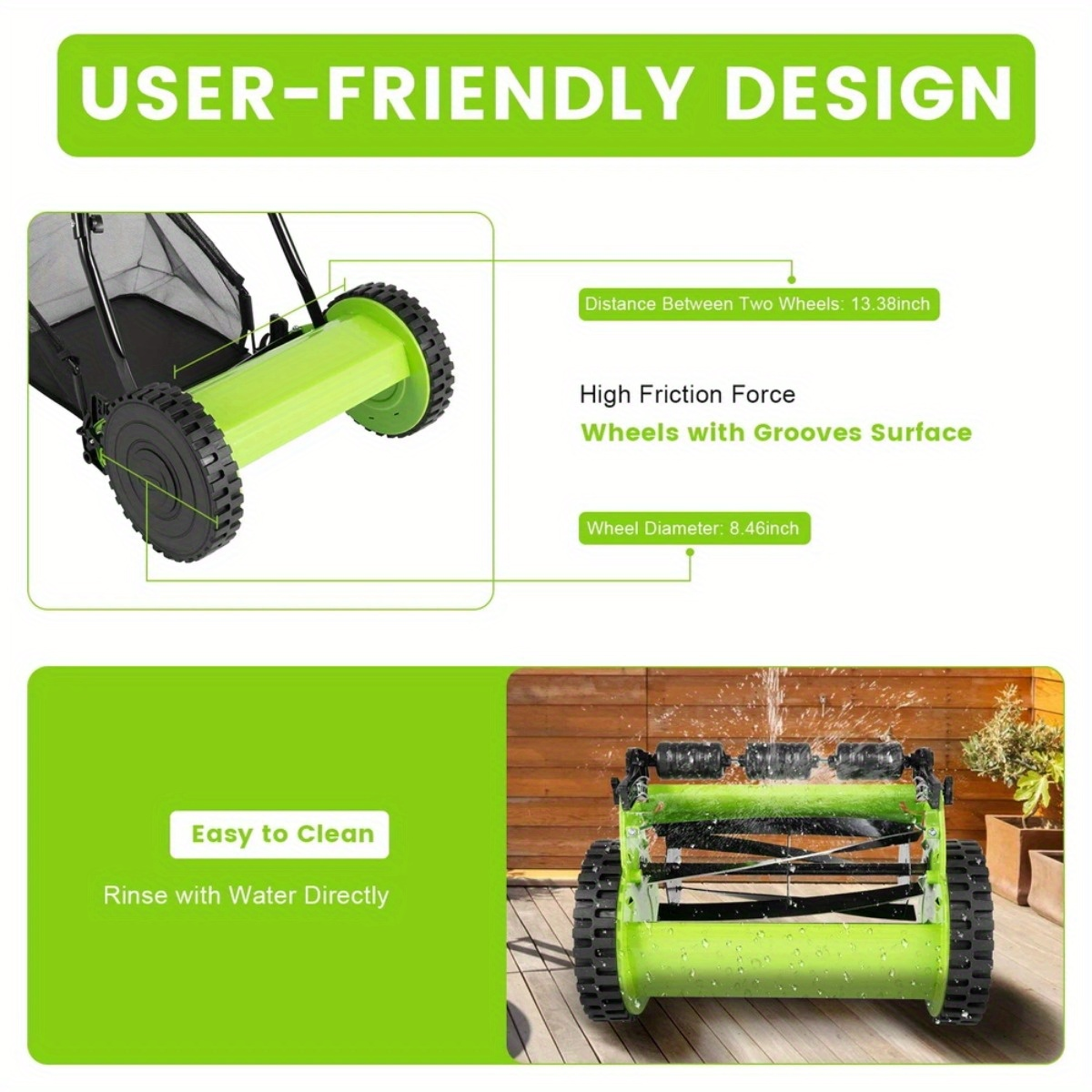 Manual Reel Lawn Mower 5-Blade Push Mower 11.8-Inch Cutting Width Adjustable Height 0.47"-1.77" with 6-Gallon Grass Catcher & Durable Steel Wheels for Residential Lawn