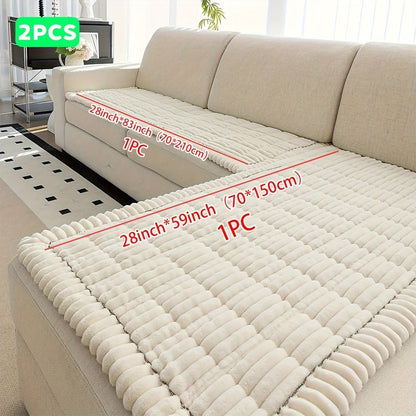 Jacquard Couch Cover Set of 2 Solid Color Corduroy Plush Thick Soft Non-Slip Machine Washable Pet Friendly for 2 3 4 Seat Sectional Sofa Living Room Bedroom