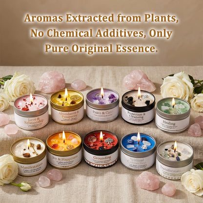 Crystal-Style Tin Candle with Eleven Intention Labels and One- or Two-Piece Checkout Options