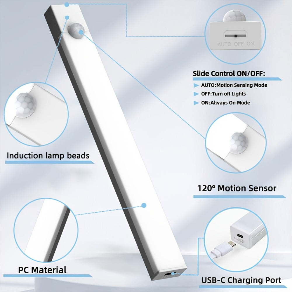 Six-Pack 12 cm Motion Sensor Cabinet Lights with USB Rechargeable Power, Magnetic Mounting and Three Modes