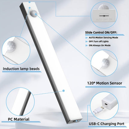 Six-Pack 12 cm Motion Sensor Cabinet Lights with USB Rechargeable Power, Magnetic Mounting and Three Modes