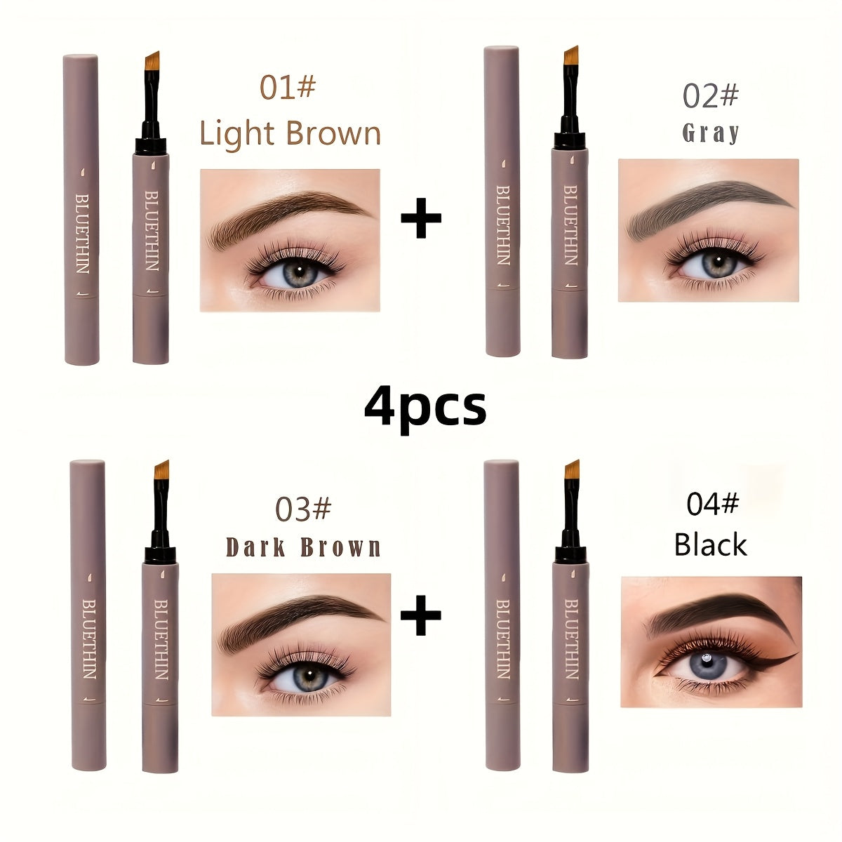 Waterproof Eyebrow Pencil Dual Ended with Angled Tip Flat Tip & Spoolie Brush Smudge Proof Long Lasting Brow Definer for Women Gray Black 2pcs 4pcs Set
