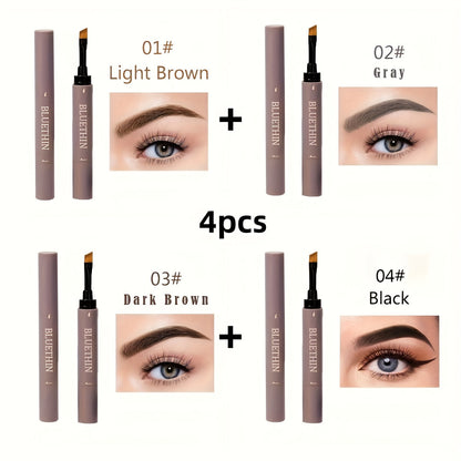 Waterproof Eyebrow Pencil Dual Ended with Angled Tip Flat Tip & Spoolie Brush Smudge Proof Long Lasting Brow Definer for Women Gray Black 2pcs 4pcs Set