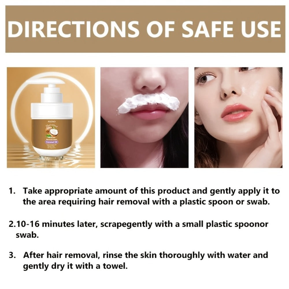 Hair Removal Cream ROZINO 100g Coconut Essence and Aloe Pump Jar with Carton for External Body Grooming