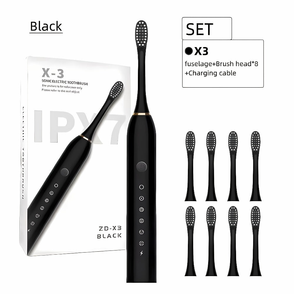 Rechargeable Electric Toothbrush 6 Cleaning Modes with 8 Brush Heads - USB Charge, Soft Bristles, Portable for Travel & Home Use, Oral Care Toothbrush for Men & Women - Black / White / Pink