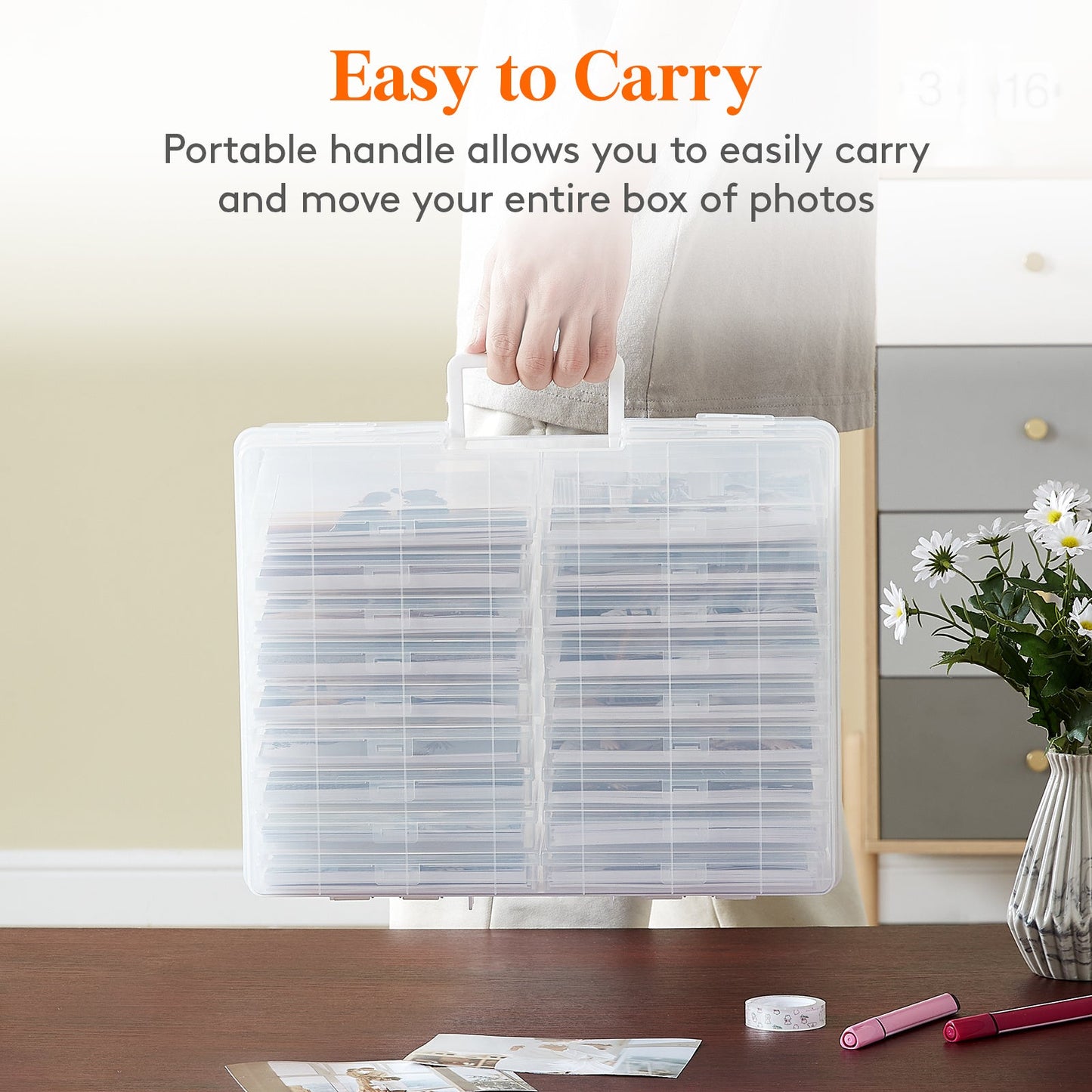 Photo Storage Box with 14 or 18 Inner Keeper Cases in Clear, Black or Multicolor Configurations