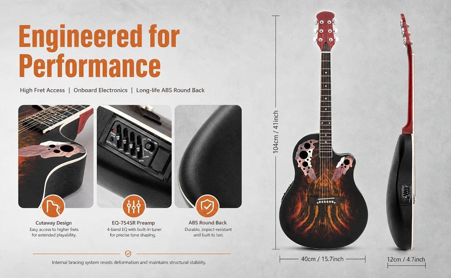Acoustic Guitar, Adjustable, Full Size, Electric, 41-Inch for Lessons and Practice detail image - detail view 13