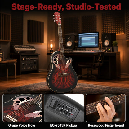 Acoustic Guitar shown in the Matte Sunset Red option