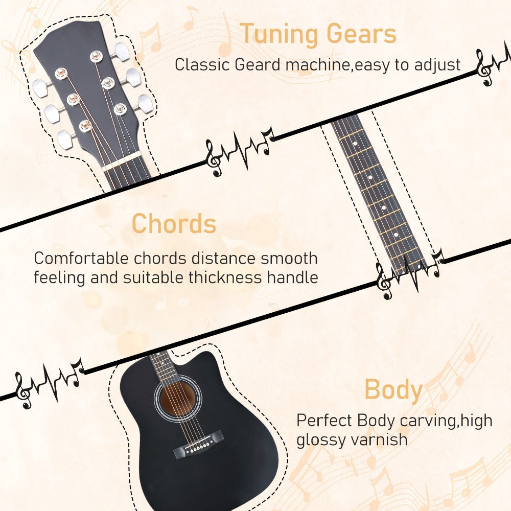 Acoustic Guitar, Black, 30-Inch, Basswood, Cutaway for Lessons and Practice detail image - detail view 14
