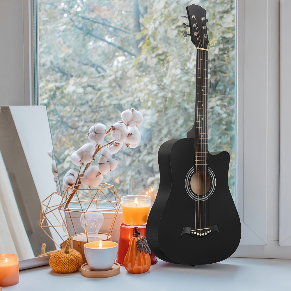 Acoustic Guitar, Black, 38 Inch, Inch, Beginner, Set for Lessons and Practice detail image - detail view 3