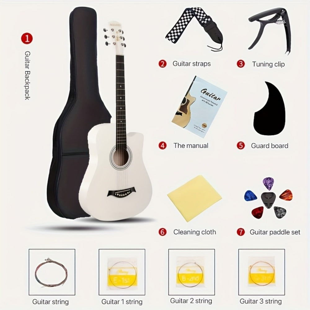 Acoustic Guitar, Black, 38 Inch, Inch, Beginner, Set for Lessons and Practice detail image - detail view 4
