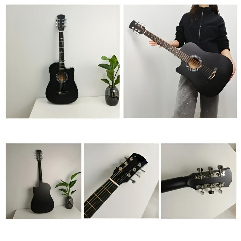 Acoustic Guitar, Black, 38 Inch, Inch, Beginner, Set for Lessons and Practice detail image - detail view 5