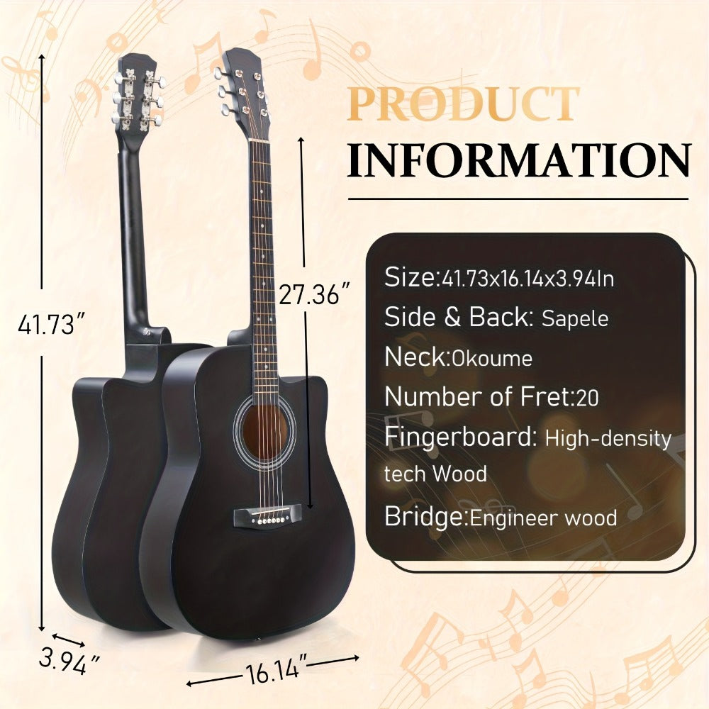 Acoustic Guitar, Black, Full Size, 41-inch, Basswood, Cutaway for Lessons and Practice detail image - detail view 9