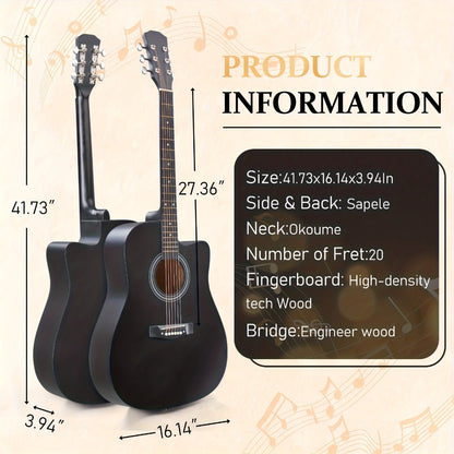 Acoustic Guitar, Black, Full Size, 41-inch, Basswood, Cutaway for Lessons and Practice detail image - detail view 9